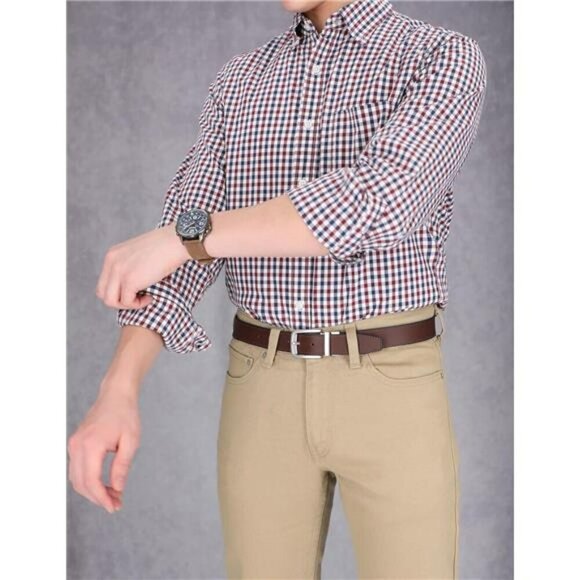 Mens Reversible Leather Belt Classic Dress Casual Silver Buckle Big Tall - Picture 4 of 7